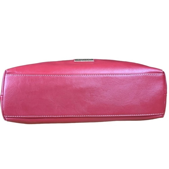 Tommy Hilfiger Tote Bag Red Logo Fabric Leather Trim Goldtone Hardware Chain - Picture 4 of 15